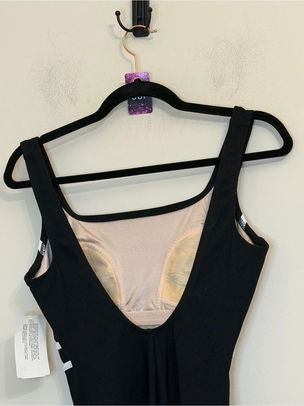 Longitude Women’s One Piece Swimsuit Size 10 Black Blue White Stripe NWT